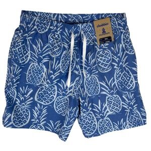 Chubbies Men's Small Pineapple Print Swim Trunks 7 Inch Inseam Blue White